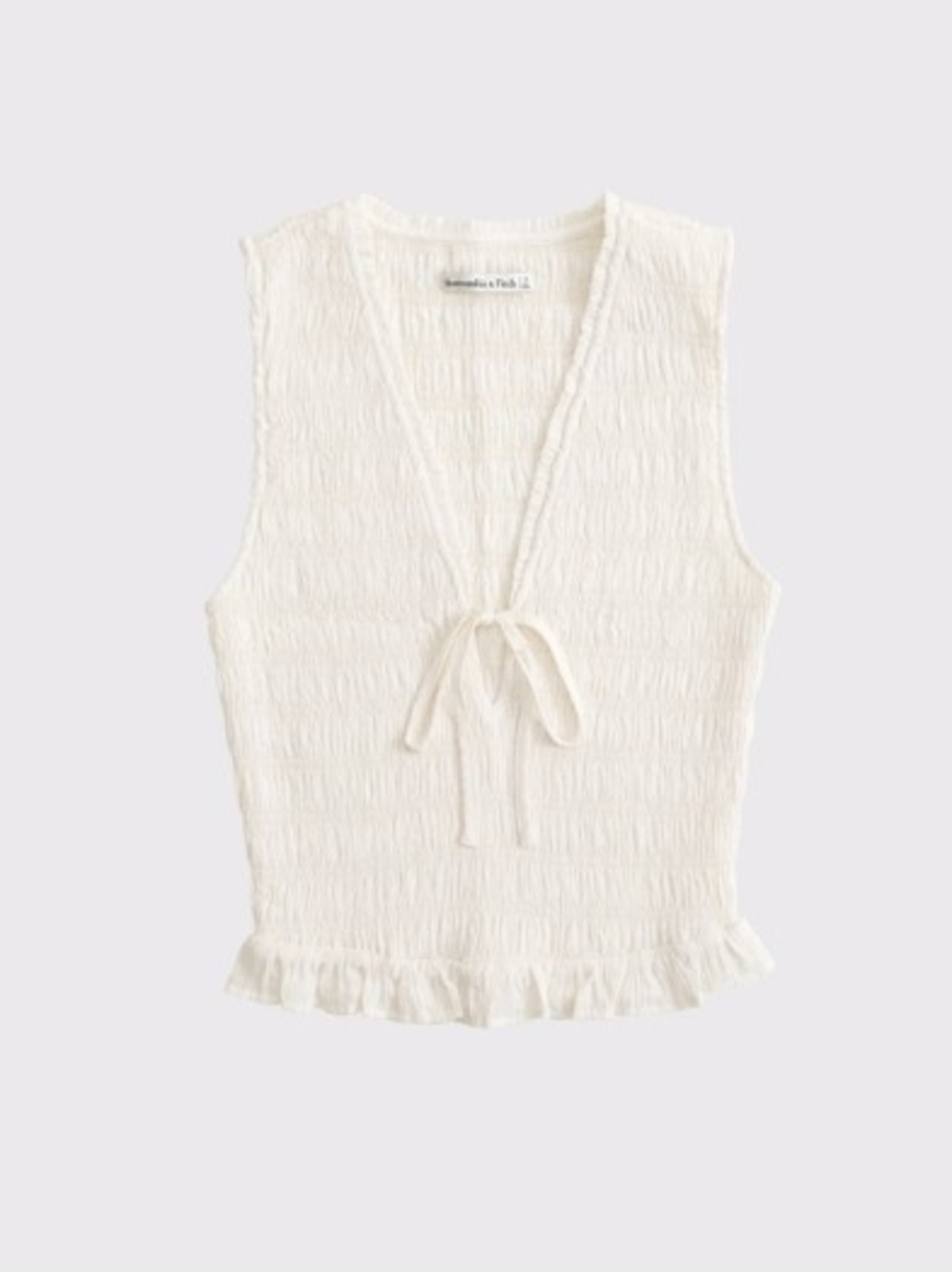 Abercrombie & Fitch Cream Smocked Tie-Front Ruffle Tank